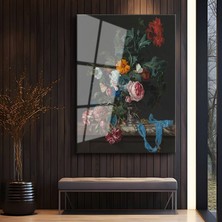 GülsenArt Jan Van Huysum Renkli Çiçek Sanat Kompozisyonu Temperli Cam Tablo Duvar Tablosu Dekoratif Tablo