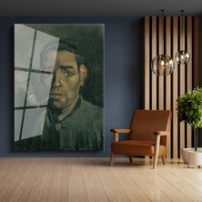 GülsenArt Vincent Van Gogh Pipo Içen Adam Portresi Temperli Cam Tablo Duvar Tablosu Dekoratif Tablo