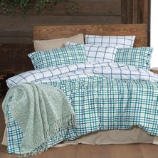 Sarev Mayon King Size (Battal Boy) %100 Pamuk Flanel (Pazen) Nevresim  Mavi Standart