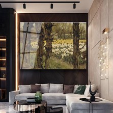 GülsenArt Vincent Van Gogh Nergis Bahçesi Çiçek Resmi Temperli Cam Tablo Duvar Tablosu Dekoratif Tablo