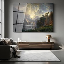 GülsenArt Albert Bierstadt Sierra Nevada Dağları Amerika Manzarası Temperli Cam Tablo Duvar Tablosu Dekoratif Tablo