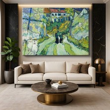 GülsenArt Vincent Van Gogh Auvers Merdiven Köy Manzarası Temperli Cam Tablo Duvar Tablosu Dekoratif Tablo