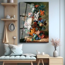 GülsenArt Jan Van Huysum Çiçek Sanat Kompozisyonu Temperli Cam Tablo Duvar Tablosu Dekoratif Tablo