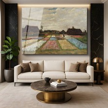 GülsenArt Vincent Van Gogh Lale Tarlaları Çiçek Tarlası Resmi Temperli Cam Tablo Duvar Tablosu Dekoratif Tablo