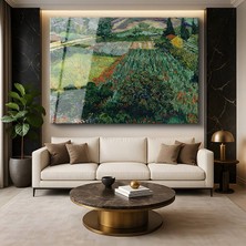 GülsenArt Vincent Van Gogh Haşhaşlı Tarla Çiçek Tarlası Manzarası Temperli Cam Tablo Duvar Tablosu Dekoratif Tablo