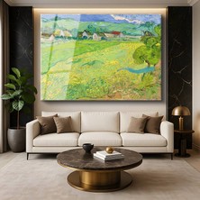 GülsenArt Vincent Van Gogh Yeşil Buğday Tarlaları Kırsal Tarım Manzarası Temperli Cam Tablo Duvar Tablosu Dekoratif Tablo