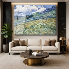 GülsenArt Vincent Van Gogh Saint-Rémy Arkası Dağ Manzarası Doğa Resmi Temperli Cam Tablo Duvar Tablosu Dekoratif Tablo