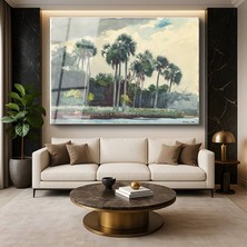 GülsenArt Winslow Homer Palm Trees Florida Palmiye Ağaçları Tropik Resmi Temperli Cam Tablo Duvar Tablosu Dekoratif Tablo