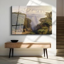 GülsenArt Edward Lear Himalaya Dağları Doğa Manzarası Temperli Cam Tablo Duvar Tablosu Dekoratif Tablo