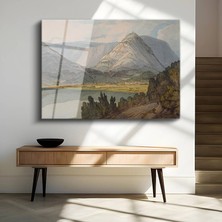 GülsenArt J.m.w. Turner Dağlık Göl Doğa Manzarası Temperli Cam Tablo Duvar Tablosu Dekoratif Tablo