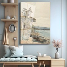 GülsenArt J.m.w. Turner Nehir Kenarı Sakin Manzara Temperli Cam Tablo Duvar Tablosu Dekoratif Tablo