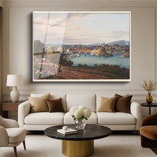 GülsenArt Johann Ludwig Bleuler Nehir Kıyısı Köy Kırsal Manzarası Temperli Cam Tablo Duvar Tablosu Dekoratif Tablo