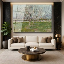 GülsenArt Vincent Van Gogh Çiçek Açan Meyve Ağaçları Bahar Resmi Temperli Cam Tablo Duvar Tablosu Dekoratif Tablo