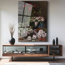 GülsenArt Claude Monet Bahar Çiçekleri Renkli Buket Temperli Cam Tablo Duvar Tablosu Dekoratif Tablo