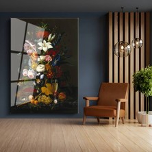 GülsenArt Jan Van Huysum Çiçek Meyve Sanat Kompozisyonu Temperli Cam Tablo Duvar Tablosu Dekoratif Tablo