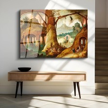 GülsenArt Jan Brueghel Fantastik Manzara Harabe Sanatı Temperli Cam Tablo Duvar Tablosu Dekoratif Tablo