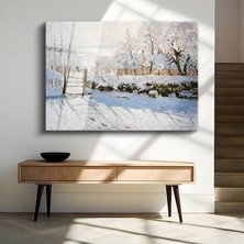 GülsenArt Claude Monet Saksağan Kuş Doğa Manzarası Temperli Cam Tablo Duvar Tablosu Dekoratif Tablo