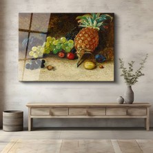 GülsenArt William Henry Hunt Meyve Ananas Natürmort Sanatı Temperli Cam Tablo Duvar Tablosu Dekoratif Tablo