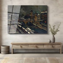 GülsenArt Tavik František Šimon Paris Köprüsü Şehir Manzarası Temperli Cam Tablo Duvar Tablosu Dekoratif Tablo