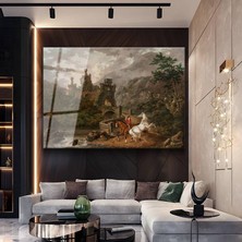 GülsenArt Philip James De Loutherbourg Şato Harabeleri Tarihi Manzarası Temperli Cam Tablo Duvar Tablosu Dekoratif Tablo