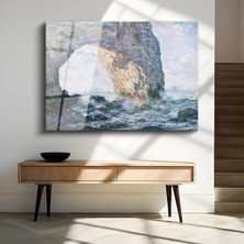 GülsenArt Claude Monet Manneporte Kayalığı Deniz Manzarası Temperli Cam Tablo Duvar Tablosu Dekoratif Tablo