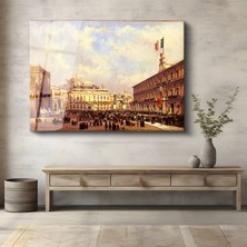 GülsenArt Ippolito Caffi Napoli Kraliyet Meydanı Temperli Cam Tablo Duvar Tablosu Dekoratif Tablo