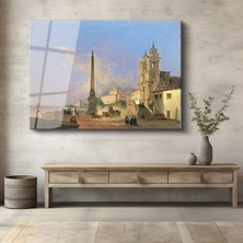 GülsenArt Ippolito Caffi Roma Meydanı Şehir Manzarası Temperli Cam Tablo Duvar Tablosu Dekoratif Tablo