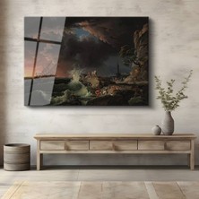 GülsenArt Claude-Joseph Vernet Fırtınalı Deniz Gemi Kazası Temperli Cam Tablo Duvar Tablosu Dekoratif Tablo