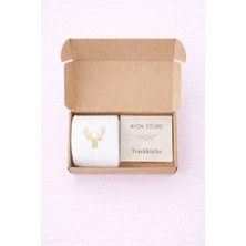 Tüylenmeyen Unisex Geyik Nakışlı Pamuklu Yazlık Kışlık Beyaz Casual Soket Çorap