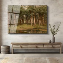GülsenArt Ivan Shishkin Çam Ormanı Doğa Manzarası Temperli Cam Tablo Duvar Tablosu Dekoratif Tablo