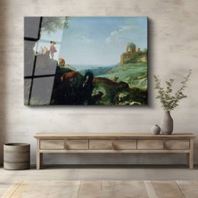 GülsenArt Claude Lorrain Mitolojik Antik Manzara Temperli Cam Tablo Duvar Tablosu Dekoratif Tablo