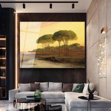 GülsenArt George Inness Toskana Çam Ormanı Italya Temperli Cam Tablo Duvar Tablosu Dekoratif Tablo