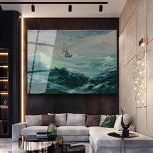 GülsenArt Frederick Judd Waugh Fırtınalı Deniz Dalgalar Temperli Cam Tablo Duvar Tablosu Dekoratif Tablo