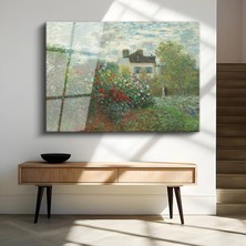 GülsenArt Claude Monet Sanatçı Bahçesi Çiçek Manzarası Temperli Cam Tablo Duvar Tablosu Dekoratif Tablo