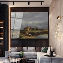 GülsenArt David Cox Kır Evi Peyzaj Resmi Temperli Cam Tablo Duvar Tablosu Dekoratif Tablo