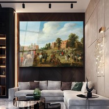 GülsenArt Joost Cornelisz Droochsloot Köy Meydanı Kırsal Manzara Temperli Cam Tablo Duvar Tablosu Dekoratif Tablo