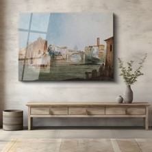GülsenArt J.m.w. Turner Italya Nehir Köprü Manzarası Temperli Cam Tablo Duvar Tablosu Dekoratif Tablo