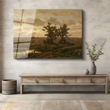 GülsenArt Théodore Rousseau Ova Kırsal Manzara Temperli Cam Tablo Duvar Tablosu Dekoratif Tablo