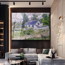 GülsenArt Vincent Van Gogh Auvers Evleri Kırsal Manzara Temperli Cam Tablo Duvar Tablosu Dekoratif Tablo