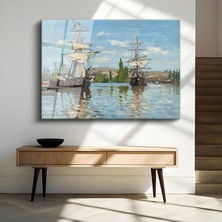GülsenArt Claude Monet Gemiler Deniz Manzarası Temperli Cam Tablo Duvar Tablosu Dekoratif Tablo