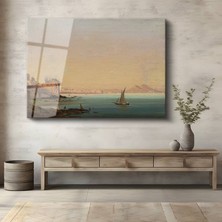 GülsenArt Claude Lorrain Napoli Körfezi Vezüv Manzarası Temperli Cam Tablo Duvar Tablosu Dekoratif Tablo