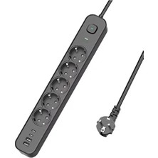 5 Prizli Akım Korumalı Uzatma Kablosu | 2xusb-A + 2xusb-C | 3680W - 2m Kablo