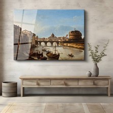 GülsenArt Giovanni Antonio Canal Canaletto Roma Tiber Nehri Manzarası Temperli Cam Tablo Duvar Tablosu Dekoratif Tablo