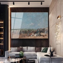 GülsenArt Eugène Boudin Sahil Deniz Manzarası Temperli Cam Tablo Duvar Tablosu Dekoratif Tablo