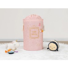 Baby Kullanımı Kolay Desenli Taşınabilir Torbalı Yuvarlak Sepet(Pembe) Çamaşır Sepeti 04270