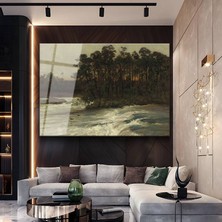 GülsenArt William Shayer Orman Kenarı Akan Nehir Temperli Cam Tablo Duvar Tablosu Dekoratif Tablo