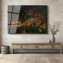 GülsenArt Jan Van Huysum Zengin Sofra Natürmort Sanatı Temperli Cam Tablo Duvar Tablosu Dekoratif Tablo