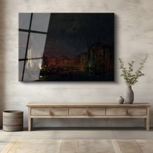 GülsenArt J.m.w. Turner Venedik Gece Su Manzarası Temperli Cam Tablo Duvar Tablosu Dekoratif Tablo