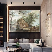 GülsenArt George Morland Çiftlik Evi Kırsal Manzarası Temperli Cam Tablo Duvar Tablosu Dekoratif Tablo