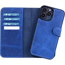 Sinerjim Apple iPhone 13 Pro Uyumlu Deri Cüzdanlı Kılıf Lacivert